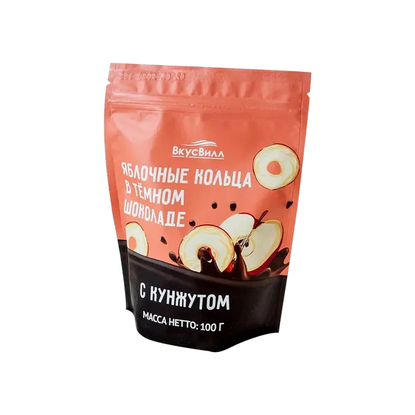 Яблочные кольца Вкусвилл в темн.шок. с кунжут. 100г