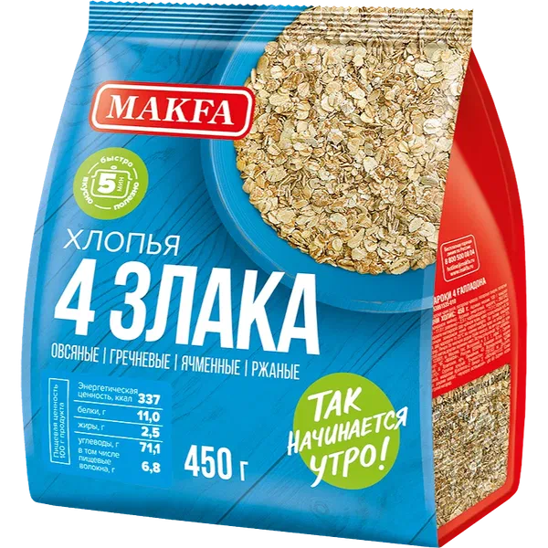 Хлопья Макфа 4 злака 450г
