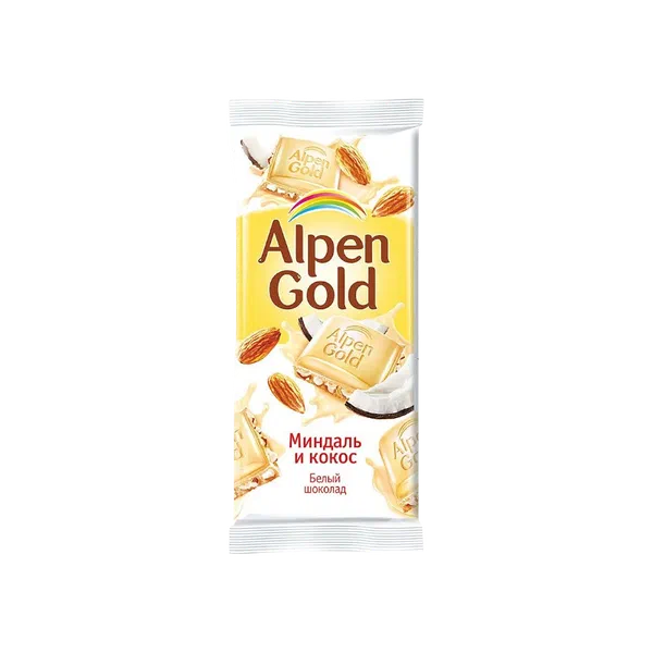 Шоколад Alpen Gold белый миндаль и кокос 80г